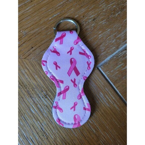 NEW Breast Cancer Awareness Ribbon Neoprene Chapstick Holder Key Chain and chaps - Picture 2 of 3